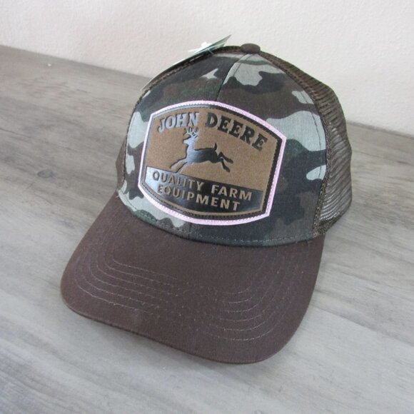 John Deere Snapback Meshback Brown Camo Trucker Cap Hat - Picture 1 of 2